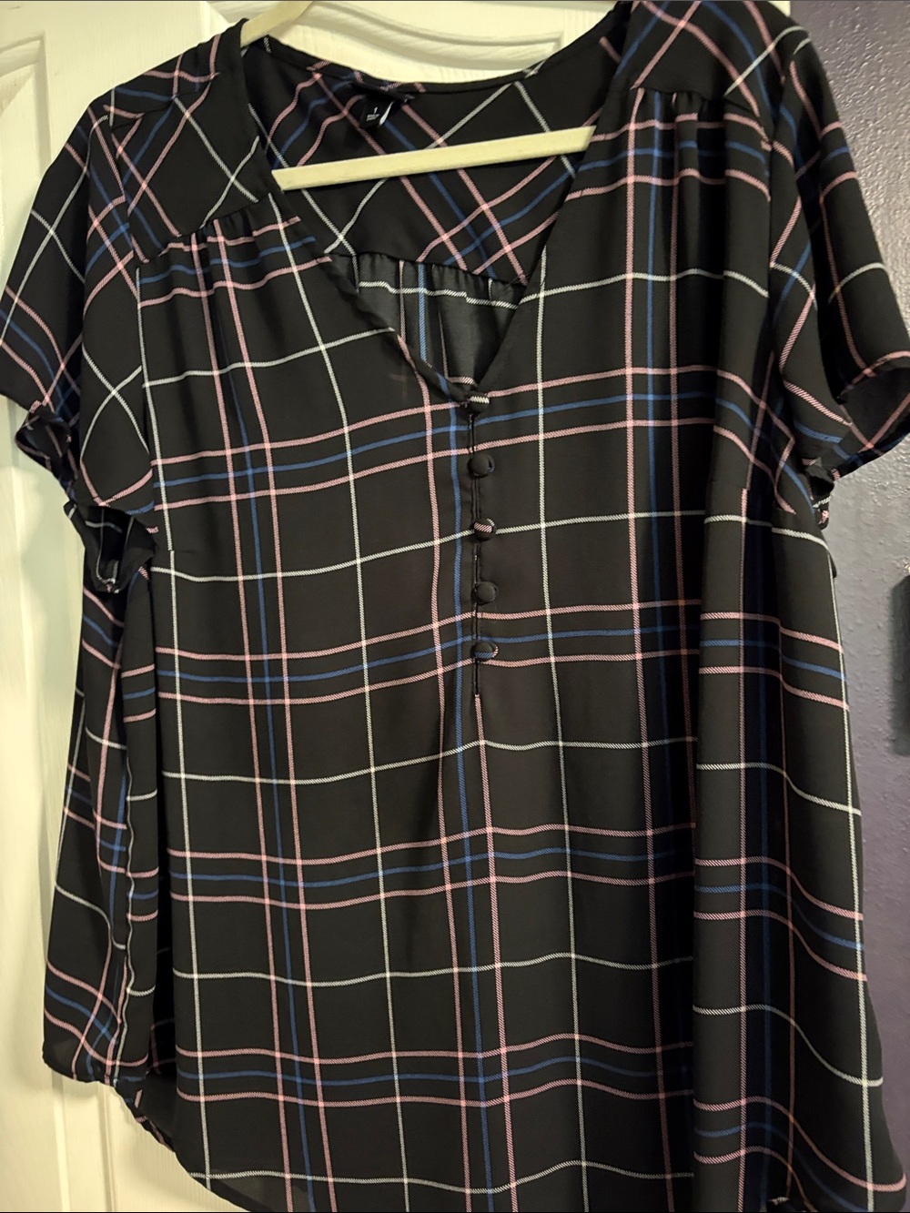 Torrid Harper Black Plaid Blouse with Pink & Blue Stripes